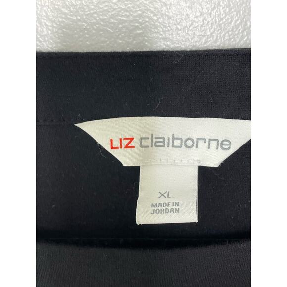 Liz Claiborne Blouse Scoop Neck Gold Button Sleeve‎ Pullover Stretch Black XL - Picture 5 of 10